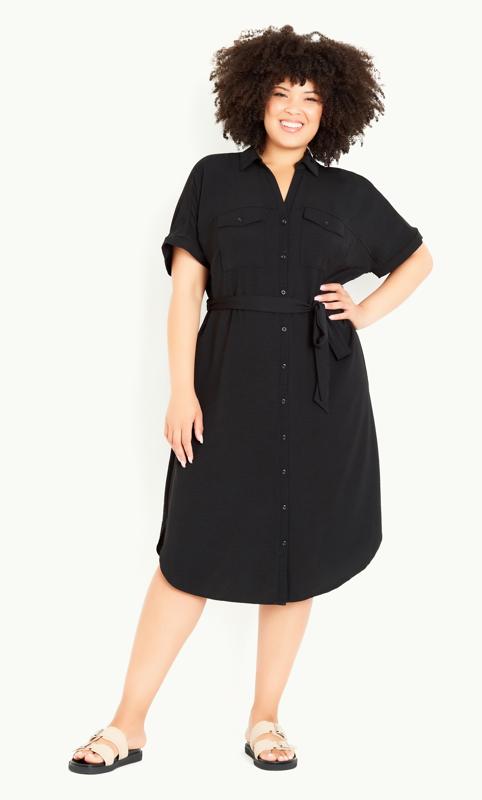 Plus Size  Evans Black Utility Shirt Dress