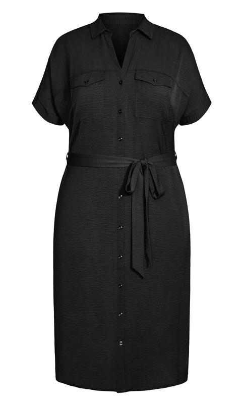 Midi Tie Waist Black Shirt Dress 5