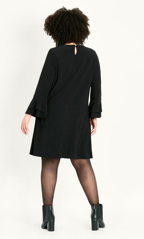 Frill Sleeve Black Plain Dress 5