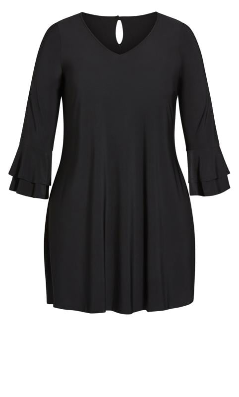 Frill Sleeve Black Plain Dress 6