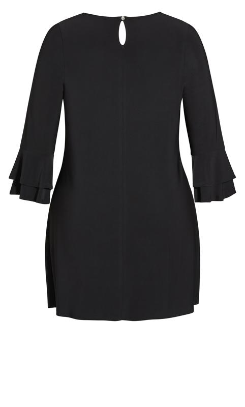 Frill Sleeve Black Plain Dress 7