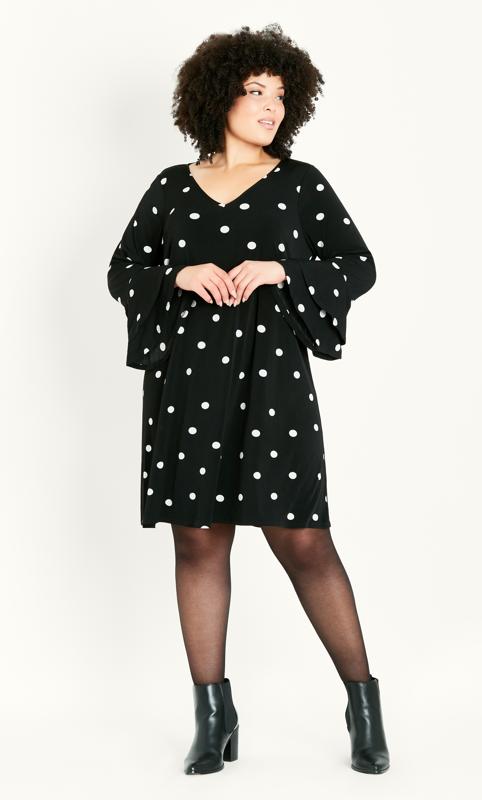 Frill Sleeve Black Print Dress 1