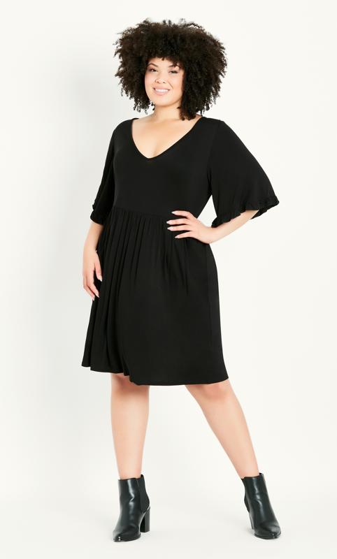 Plain Black Frill Sleeve Dress 1