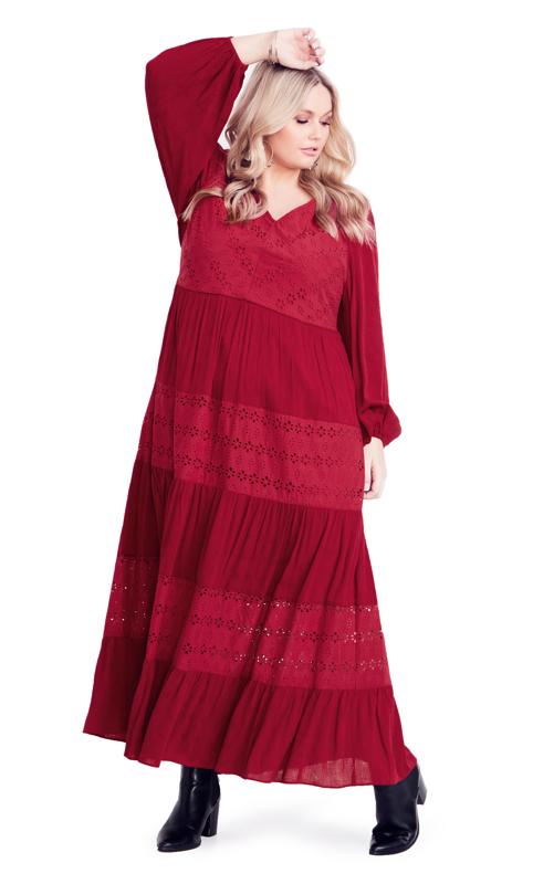 Plus Size  Aveology Red Enchant Lace Maxi Dress