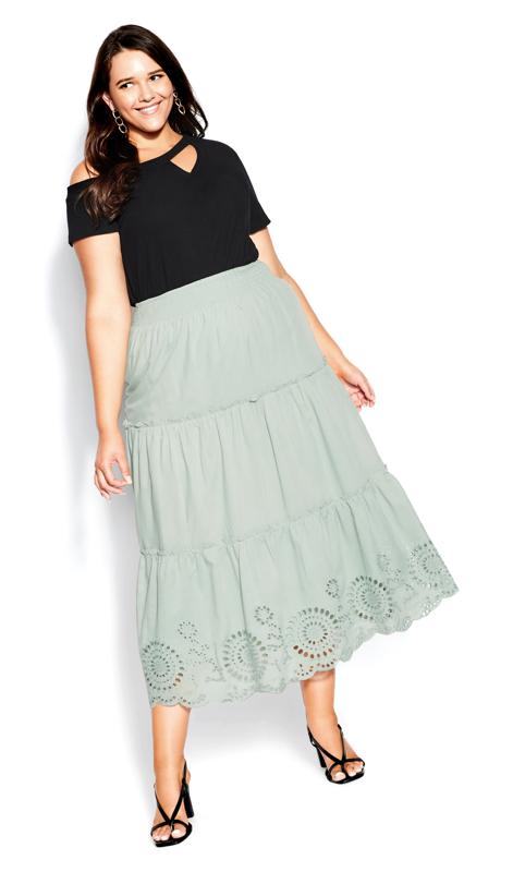 Plus Size  City Chic Green Embroidered Detail Skirt
