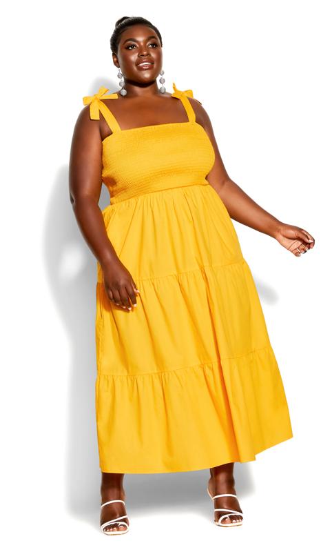 Plus Size  City Chic Yellow Shirred Maxi Dress
