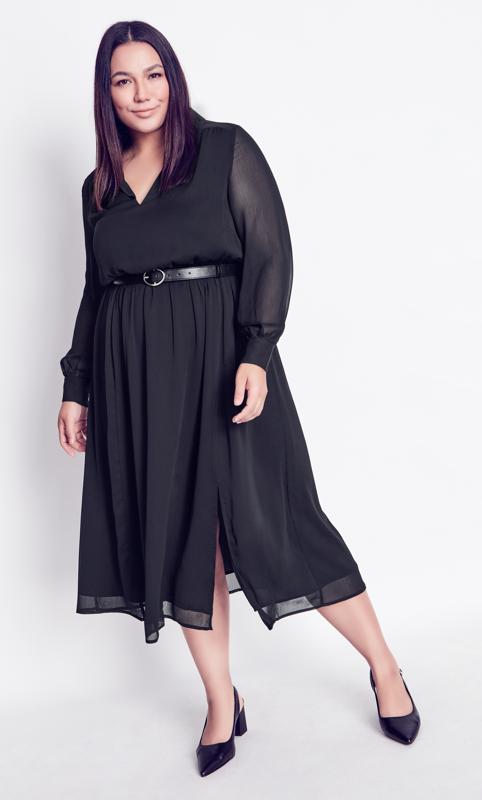 Plus Size  Arna York Black Delphi Plain Midi Dress