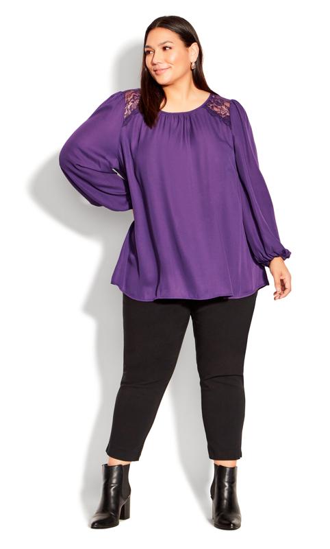 Evans Purple Lace Shoulder Blouse 1