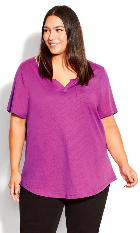 Plus Size  Avenue Purple V-Neck Pocket T-Shirt