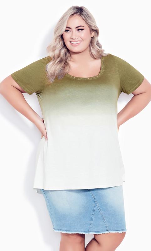 Evans Green Ombre Diamante Embellished T-Shirt 1