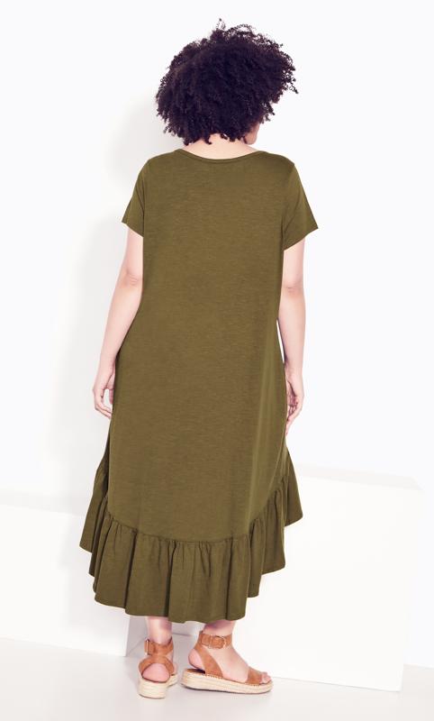 Ella Ruffle Olive Plain Dress 3