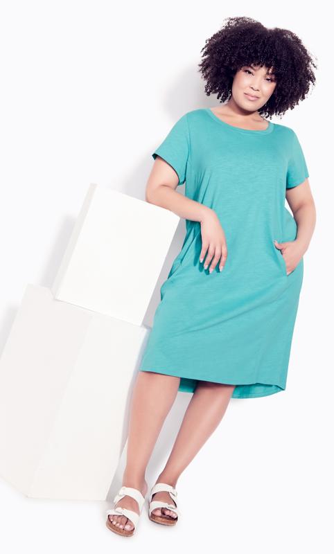 Hello Sunshine Turquoise Plain Dress 1
