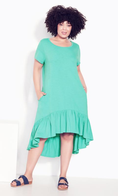 Ella Ruffle Jade Plain Dress 1
