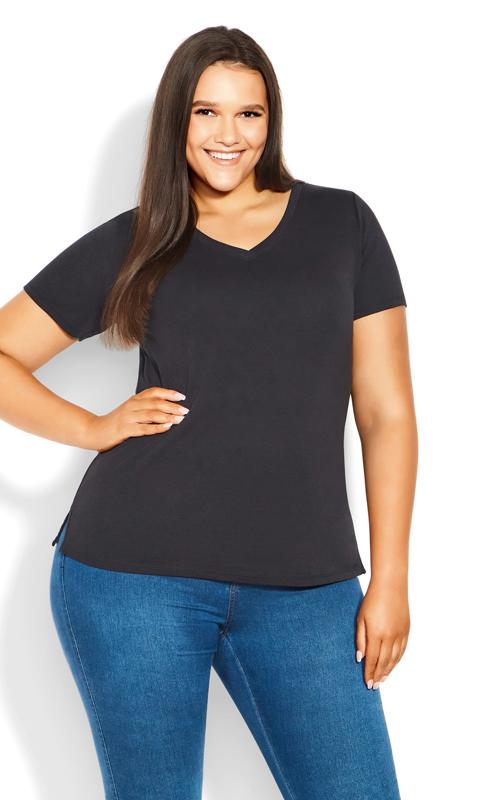 Plus Size  Avenue Black V-Neck T-Shirt
