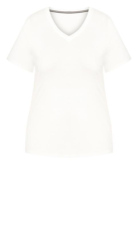 V Neck Short Sleeve White Essential Top | Evans 5