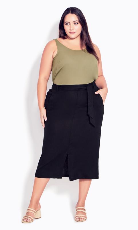 Plus Size  Evans Black Linen Blend Skirt