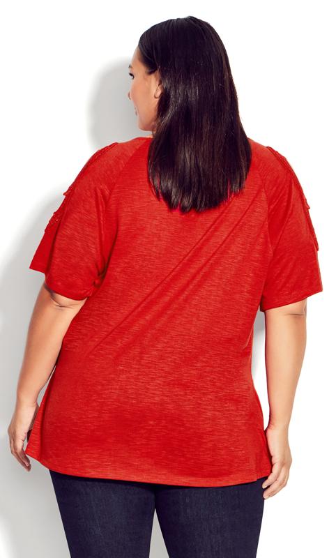Evans Red Crochet Cold Shoulder T-Shirt 4