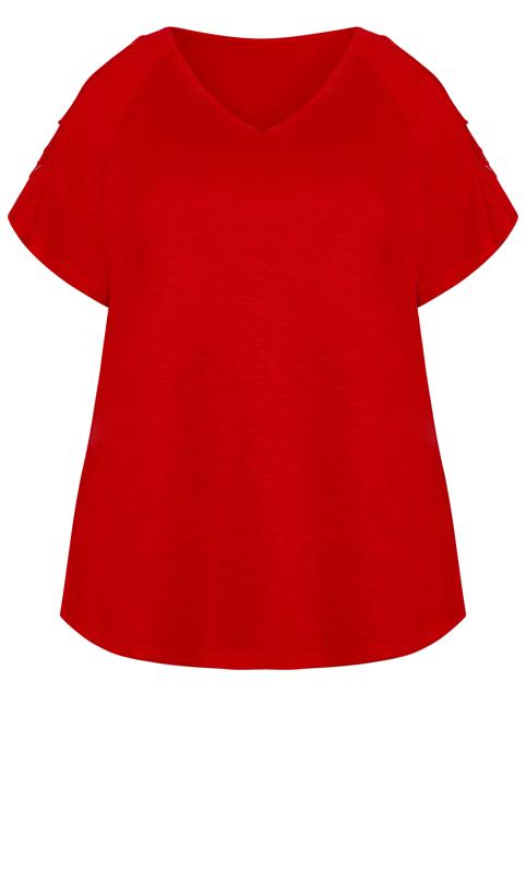 Evans Red Crochet Cold Shoulder T-Shirt 6