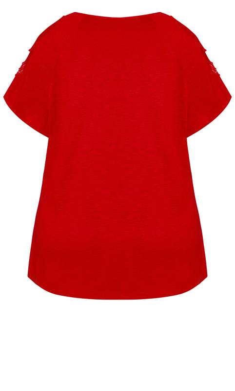 Evans Red Crochet Cold Shoulder T-Shirt 7