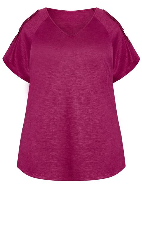 Evans Magenta Pink Crochet Detail Cold Shoulder T-Shirt 7
