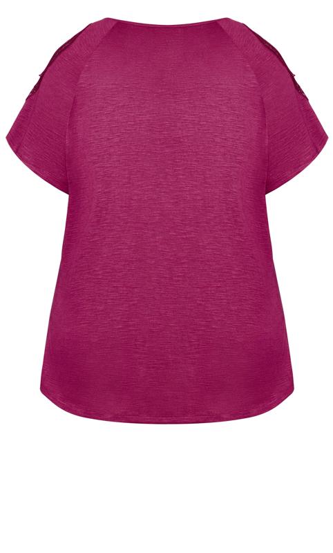 Evans Magenta Pink Crochet Detail Cold Shoulder T-Shirt 8