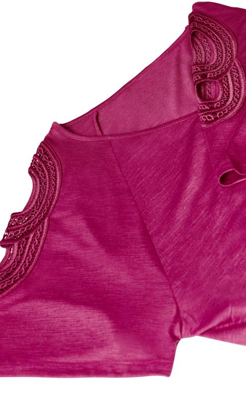 Evans Magenta Pink Crochet Detail Cold Shoulder T-Shirt 9