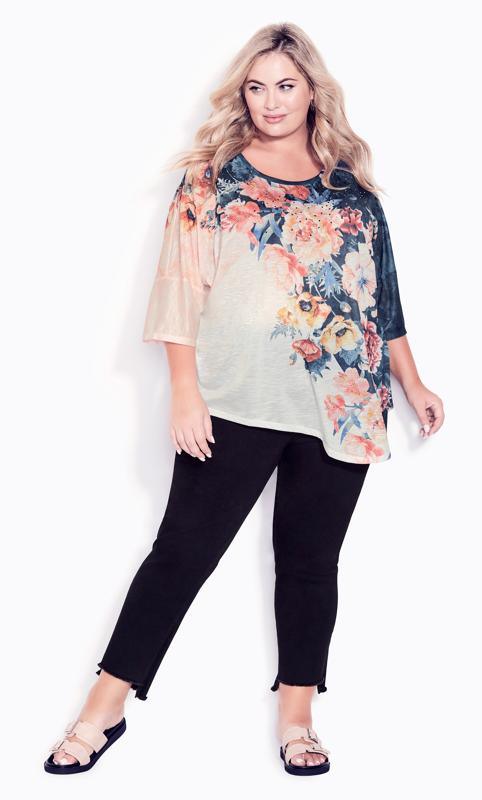 Plus Size  Avenue Navy & White Floral Oversized Top