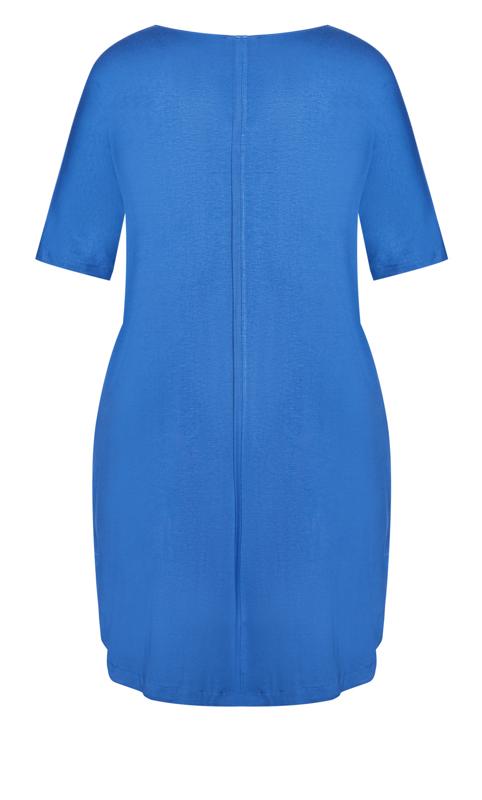 Knit Pocket Blue Plain Dress 4