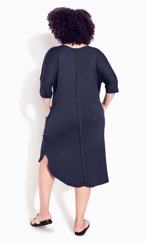 Evans Navy Knit Pocket Plain Dress 2