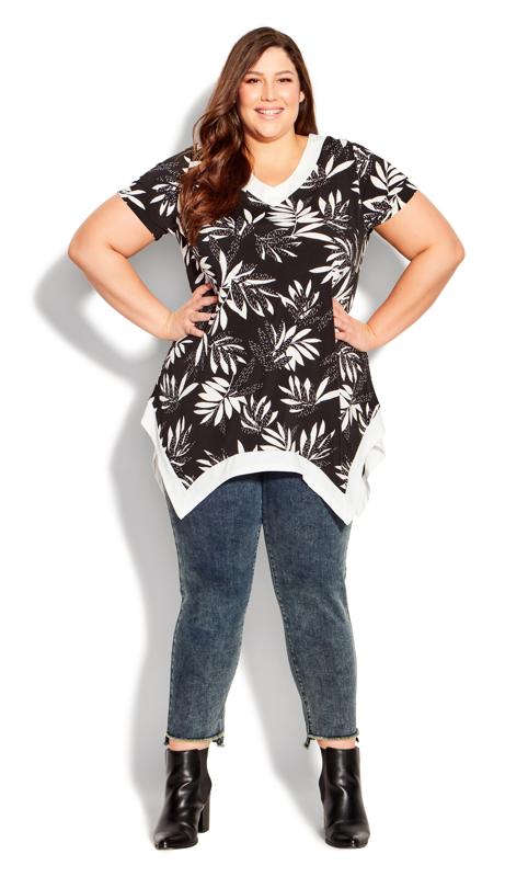 Evans Black Leaf Print Hanky Hem Top 2