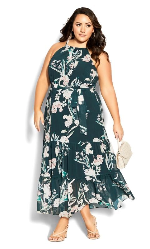 Plus Size  Evans Green Halter Love Print Maxi Dress