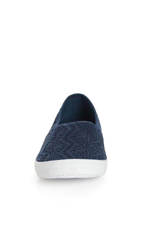Evans WIDE FIT Navy Blue Broderie Anglaise Slip On Trainers 5