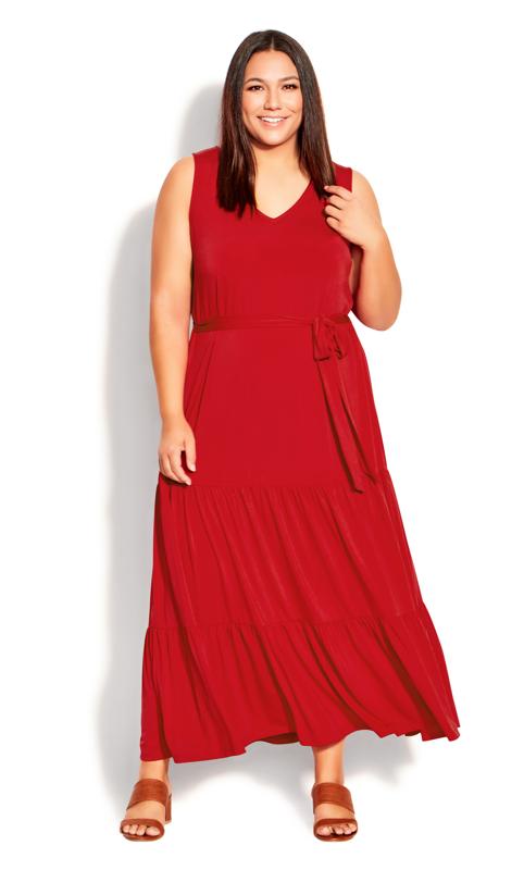 Tiered Plain Red Maxi Dress 1