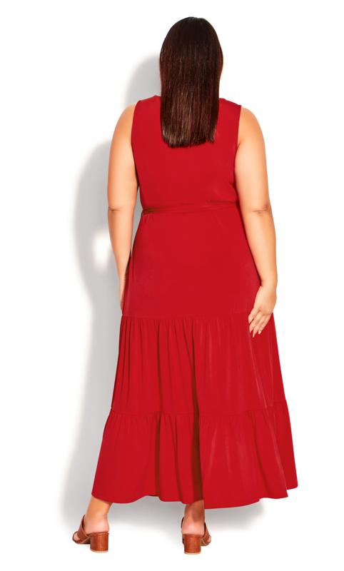 Tiered Plain Red Maxi Dress 2