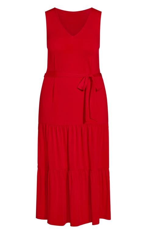 Tiered Plain Red Maxi Dress 3