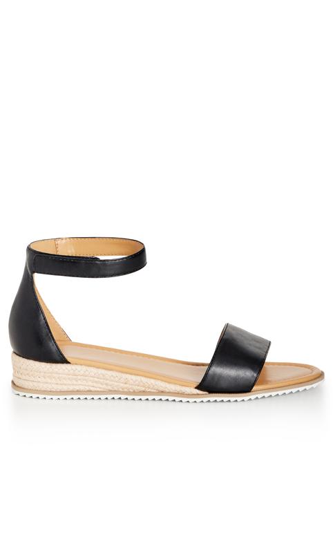 Black wide fit suedette cut out wedge sandals | River Island