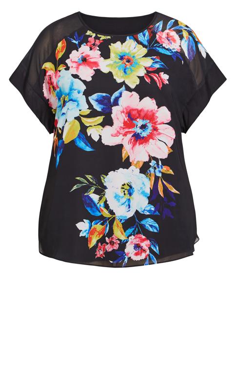 Evans Black Floral Sheer Shoulder T-Shirt 5