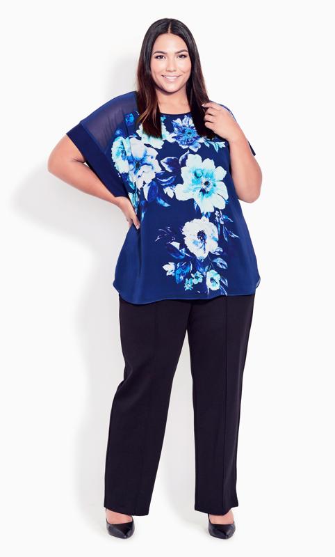 Evans Cobalt Blue Floral Sheer Shoulder T-Shirt 3