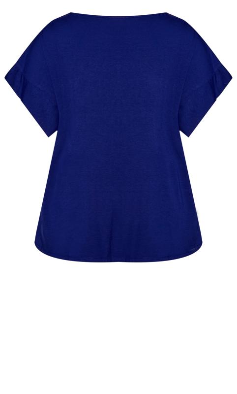 Evans Cobalt Blue Floral Sheer Shoulder T-Shirt 6