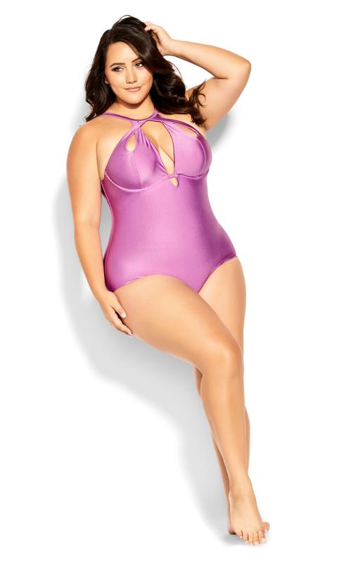 CHICME Plus Size Tropical Print Underwire One-Piece Swimsuit - Pink Shop