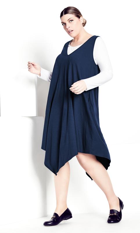 Evans Navy Plain Double Layer Dress 1