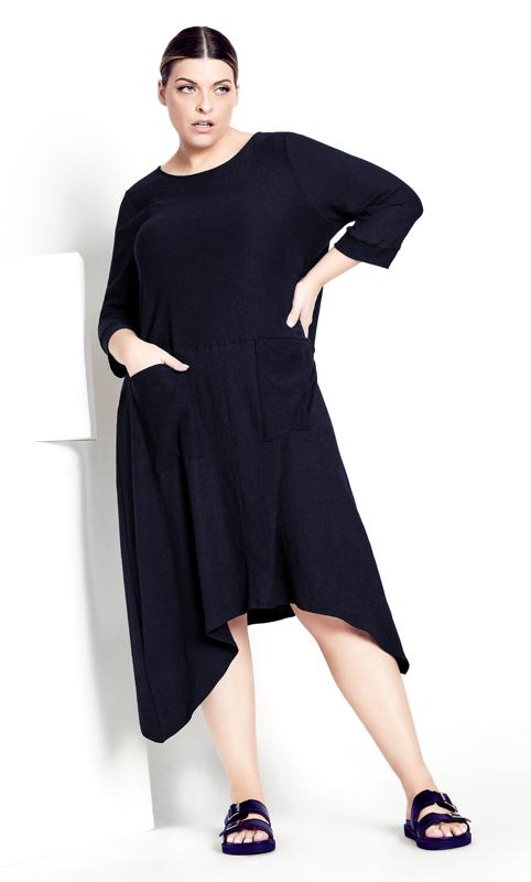 Plus size black hot sale dress with pockets