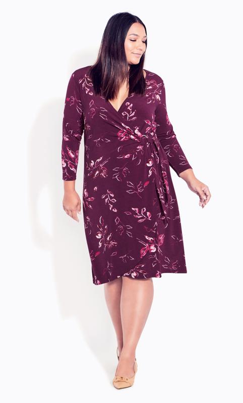 Plus Size  Ave Studio Purple Floral Print Wrap Dress