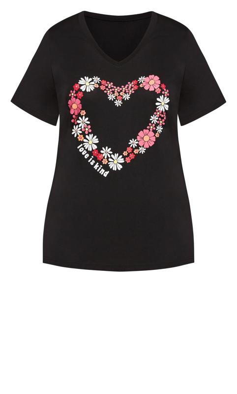 Avenue Black Floral Heart Print Pyjama Top | Evans 5