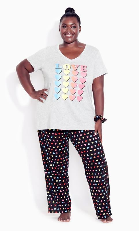Plus Size  Evans Grey 'Love' Heart Print Pyjama Top