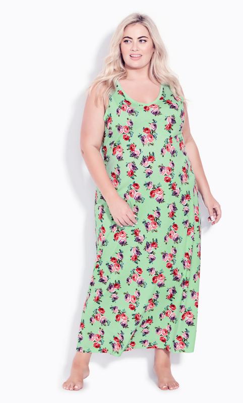 Plus Size  Avenue Green Sleeveless Print Maxi Sleep Dress