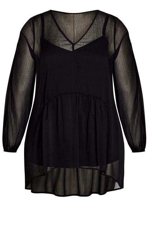 Evans Black Sheer Smock Blouse 6