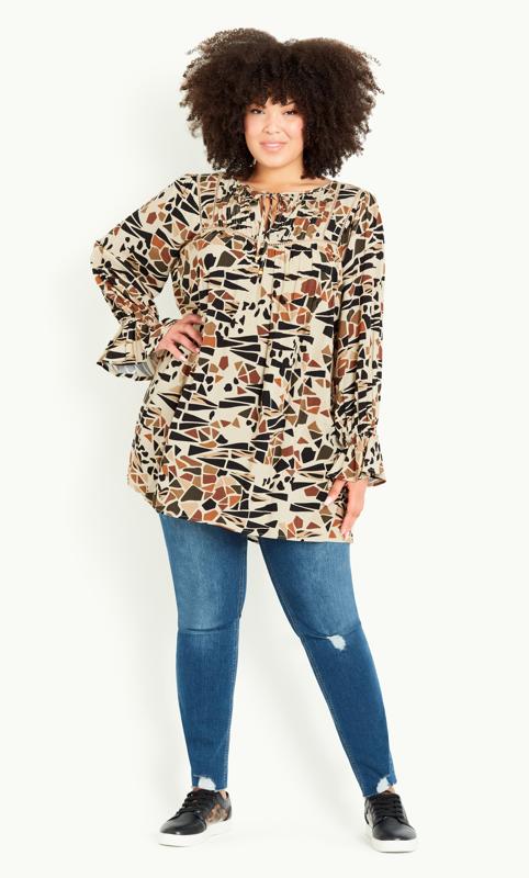 Evans Brown Abstract Print Longline Tunic Top 4