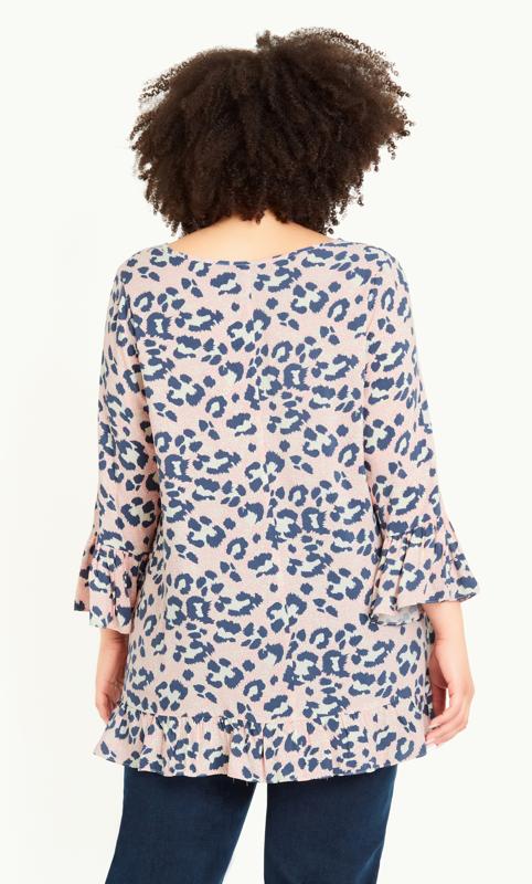 Evans Pink & Blue Animal Print Flute Sleeve Tunic Top 3