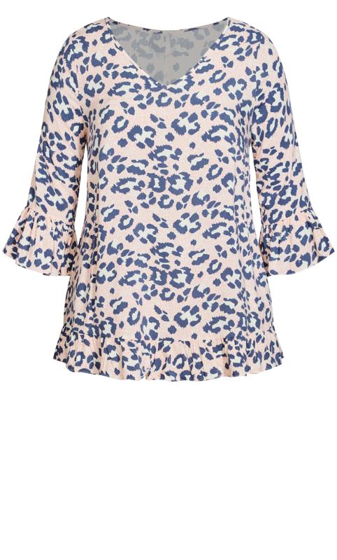 Evans Pink & Blue Animal Print Flute Sleeve Tunic Top 5